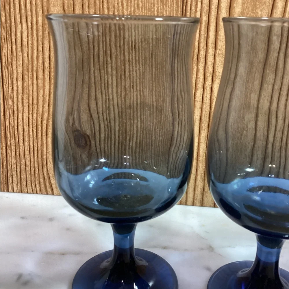 Vintage Libbey Dusky Blue Stemmed Goblet Set of 4